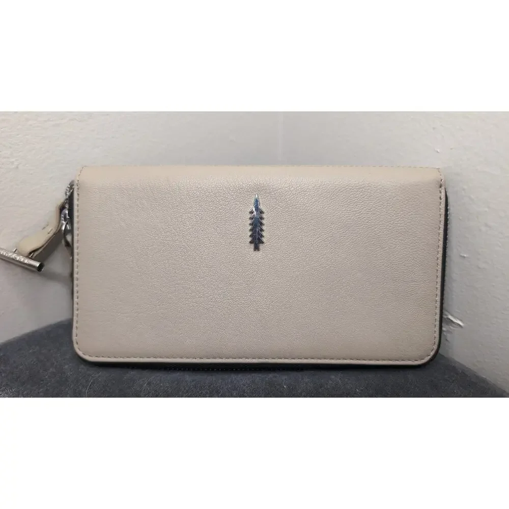 Thacker Camila taupe gray plain basic single zip clutch wallet